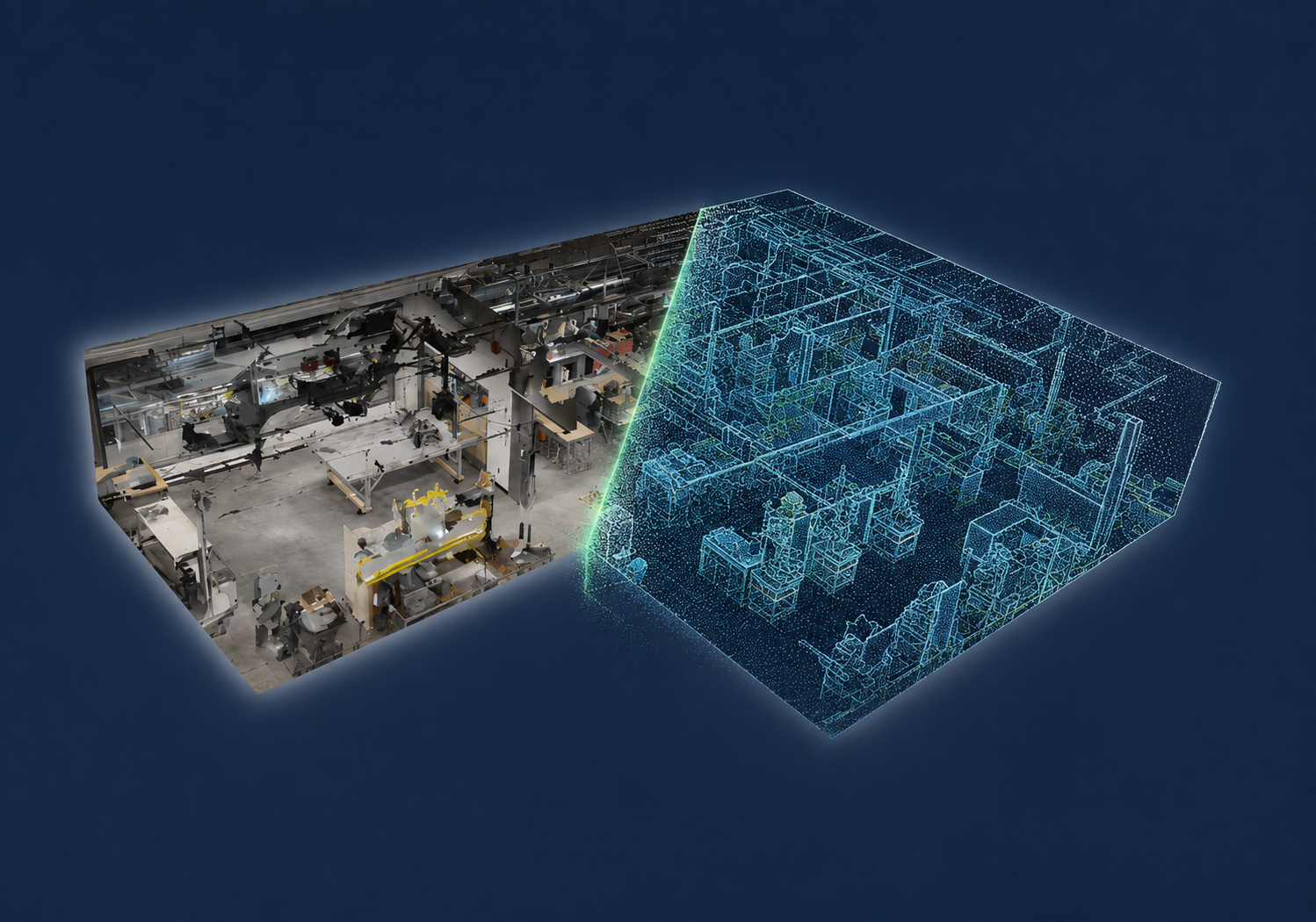 Industrial facility interior suitable for 360° LiDAR scanning